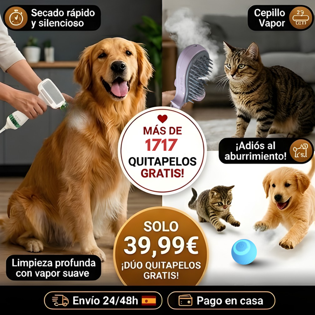 Consigue el MEGA KIT 4 EN 1 definitivo para mantener tu hogar sin pelos y a tu mascota feliz, limpia y libre de estrés.